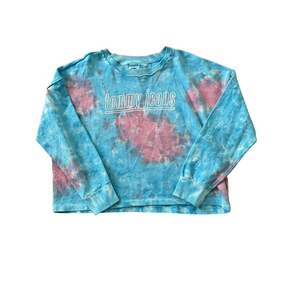 NEW Tommy Jeans Tie-Dye Cropped Sweatshirt Light Blue Pink Size L - Picture 4 of 8